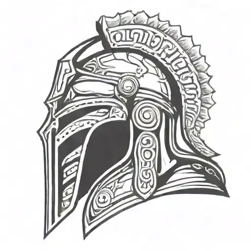 Gladiator helmet and god holding tattoo design idea