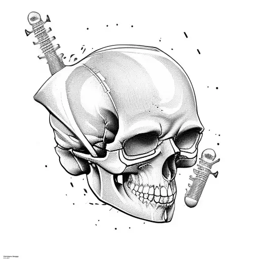 cyberpunk skull with rozes tattoo design idea