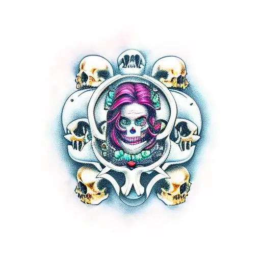 siren and skulls tattoo design idea