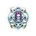 siren and skulls tattoo design idea