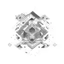 one simple faded rectangle with abstact black waves crossing tattoo design idea