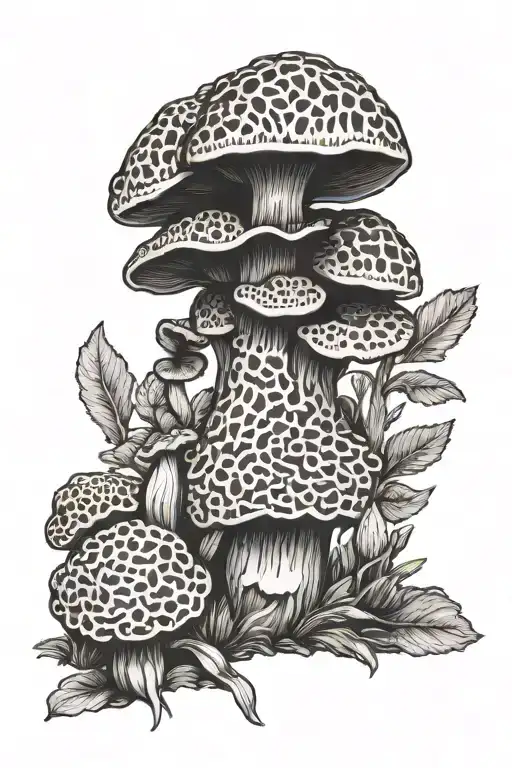 Morel mushroom growing tattoo design idea