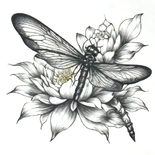 dragonfly with lotus flower blooming tattoo design idea