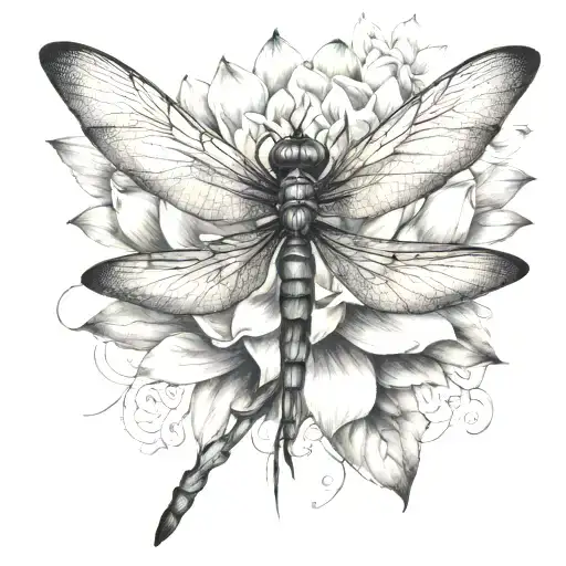 dragonfly with lotus flower blooming tattoo design idea