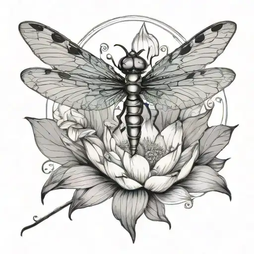 A majestic dragonfly emerging from a lotus flower, symbolizing rebirth and new beginnings tattoo design idea