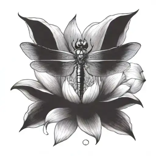 A majestic dragonfly emerging from a lotus flower, symbolizing rebirth and new beginnings tattoo design idea