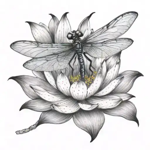 A majestic dragonfly emerging from a lotus flower, symbolizing rebirth and new beginnings tattoo design idea