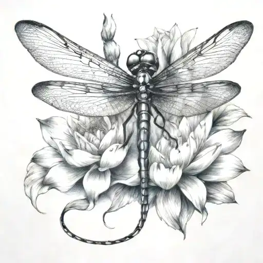 dragonfly with lotus flower blooming tattoo design idea