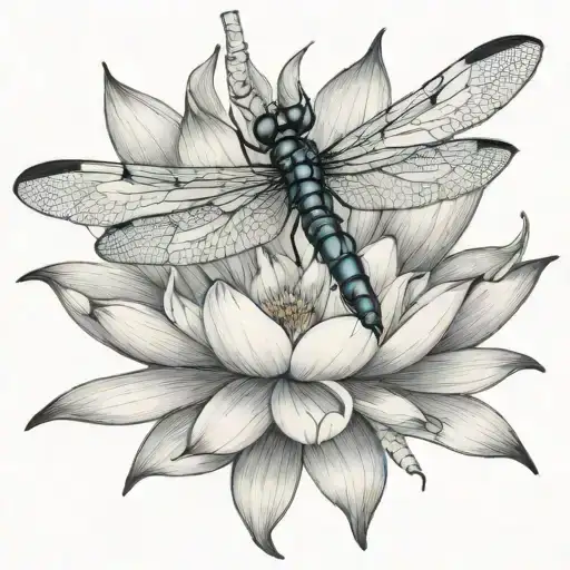 A majestic dragonfly emerging from a lotus flower, symbolizing rebirth and new beginnings tattoo design idea