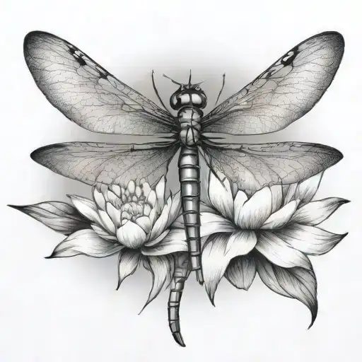 dragonfly with lotus flower blooming tattoo design idea