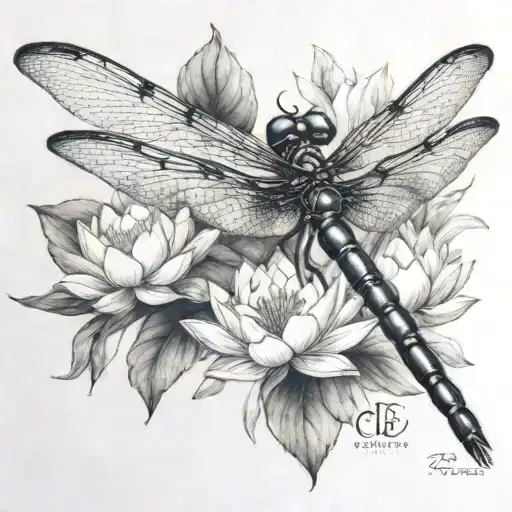 dragonfly with lotus flower blooming tattoo design idea