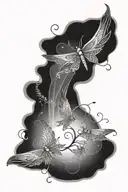 A celestial design featuring angel wings intertwined with intricate patterns of lotus flowers and dragonflies tattoo design idea