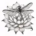 A majestic dragonfly emerging from a lotus flower, symbolizing rebirth and new beginnings tattoo design idea