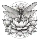 A majestic dragonfly emerging from a lotus flower, symbolizing rebirth and new beginnings tattoo design idea