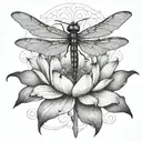 A majestic dragonfly emerging from a lotus flower, symbolizing rebirth and new beginnings tattoo design idea