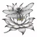 A majestic dragonfly emerging from a lotus flower, symbolizing rebirth and new beginnings tattoo design idea