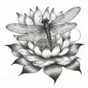 A majestic dragonfly emerging from a lotus flower, symbolizing rebirth and new beginnings tattoo design idea