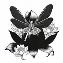 A majestic dragonfly emerging from a lotus flower, symbolizing rebirth and new beginnings tattoo design idea