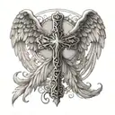 cross, angel wings, 222 numbers tattoo design idea