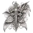 cross, angel wings, 222 numbers tattoo design idea