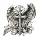 cross, angel wings, 222 numbers tattoo design idea