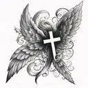 cross, angel wings, 222 numbers tattoo design idea