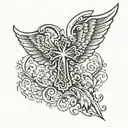simple cross, curved angel wings, number 222 incorporated tattoo design idea