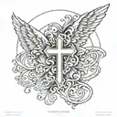 simple cross, curved angel wings, number 222 incorporated tattoo design idea