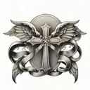 angel wings curved around a cross with the numbers 222 in the center of the cross  tattoo design idea