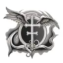 angel wings curved around a cross with the numbers 222 in the center of the cross  tattoo design idea