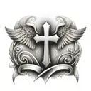 angel wings curved around a cross with the numbers 222 in the center of the cross  tattoo design idea