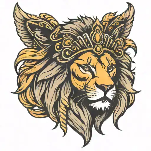 lion headress warrior princess crown tattoo design idea