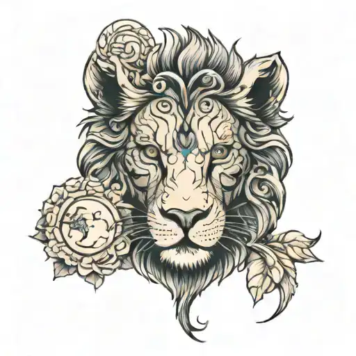 La luna y un león  tattoo design idea