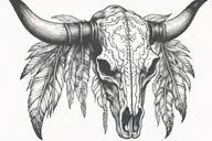 boho longhorn cow skull with feathers hanging tattoo design idea