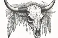 boho longhorn cow skull with feathers hanging tattoo design idea