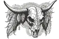 boho longhorn cow skull with feathers hanging tattoo design idea