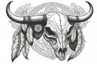 boho longhorn cow skull with feathers hanging tattoo design idea