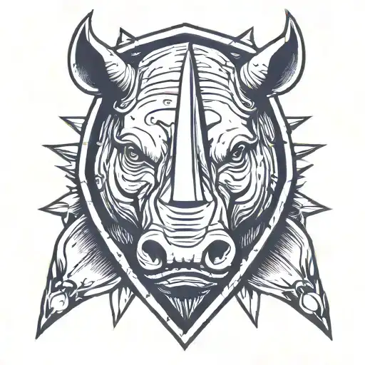 shield and rhino head tattoo design idea