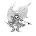 A dynamic action scene featuring Griffith and Guts from Berserk in a black-grey style tattoo design idea