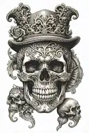 skull with deep intricate shading missing one top middle tooth and two bottom teeth, one gold upper canine tattoo design idea