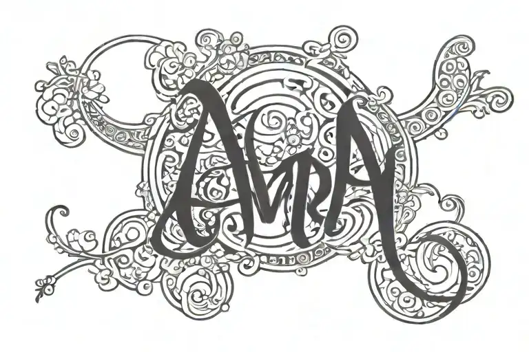 the name AMARi in bubble letters tattoo design idea
