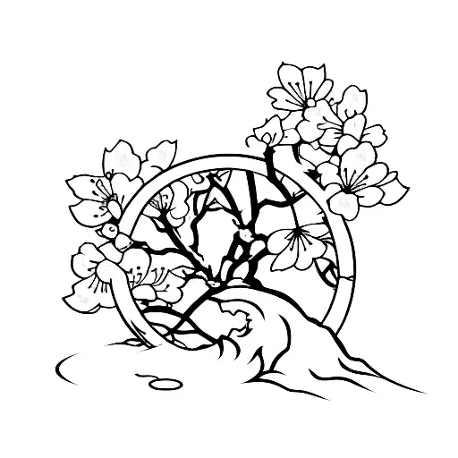 A minimalist tattoo design of a traditional Japanese cherry blossom tree with an anime twist tattoo design idea