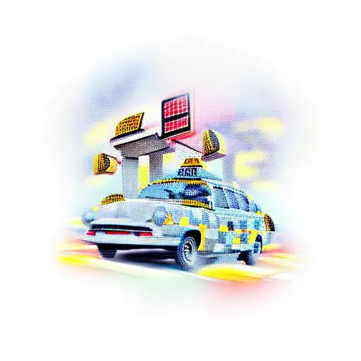 checkered taxi goes fast tattoo design idea