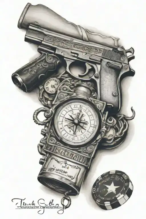woman gun gambling scales made tattoo design idea