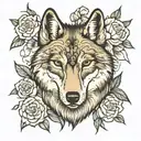 wolf and flower tattoo design idea