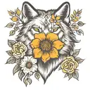 wolf and flower tattoo design idea