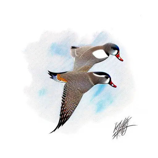 pintail duck flying tattoo design idea