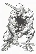 crouching muscular guy with a sword tattoo design idea
