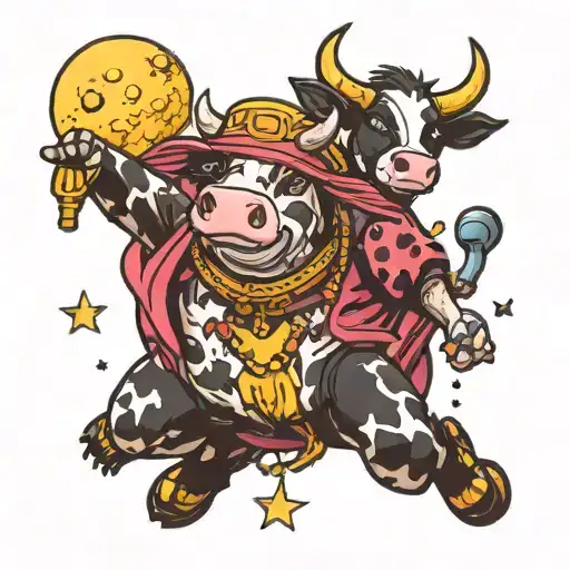 cow jumping over the moon, bisexual, cat costume, microphone tattoo design idea