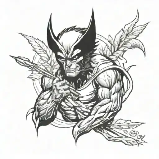 Wolverine from classic X-men smoking cannabis tattoo design idea
